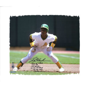 Rickey Henderson Athletics Autographed 20" x 24" Canvas with Multiple Inscriptions