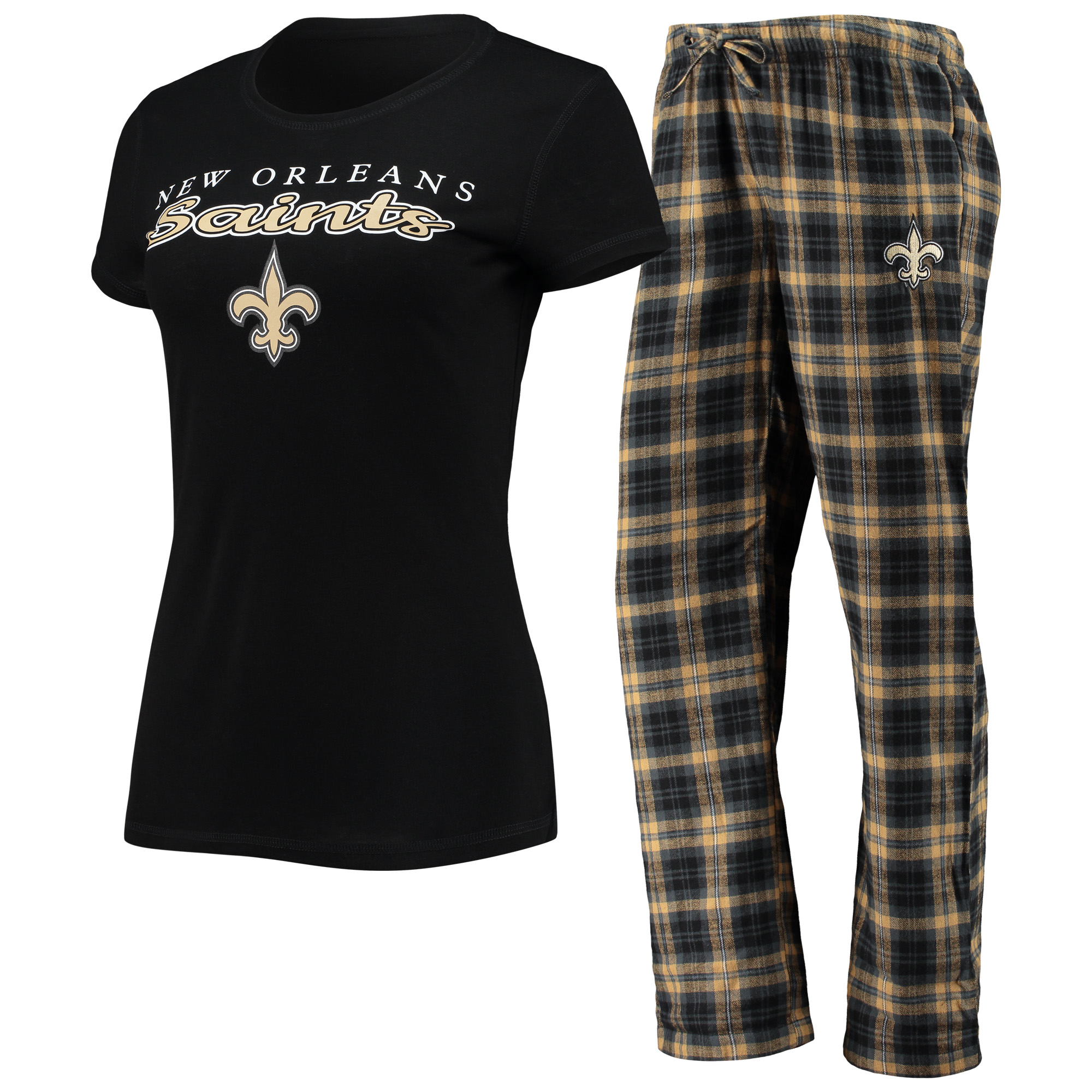 Women's Concepts Sport Black/Gold New Orleans Saints Logo T-Shirt & Pants Set - Image 2