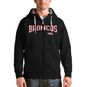 Men's Antigua Black Denver Broncos Wordmark Victory Full-Zip Hoodie