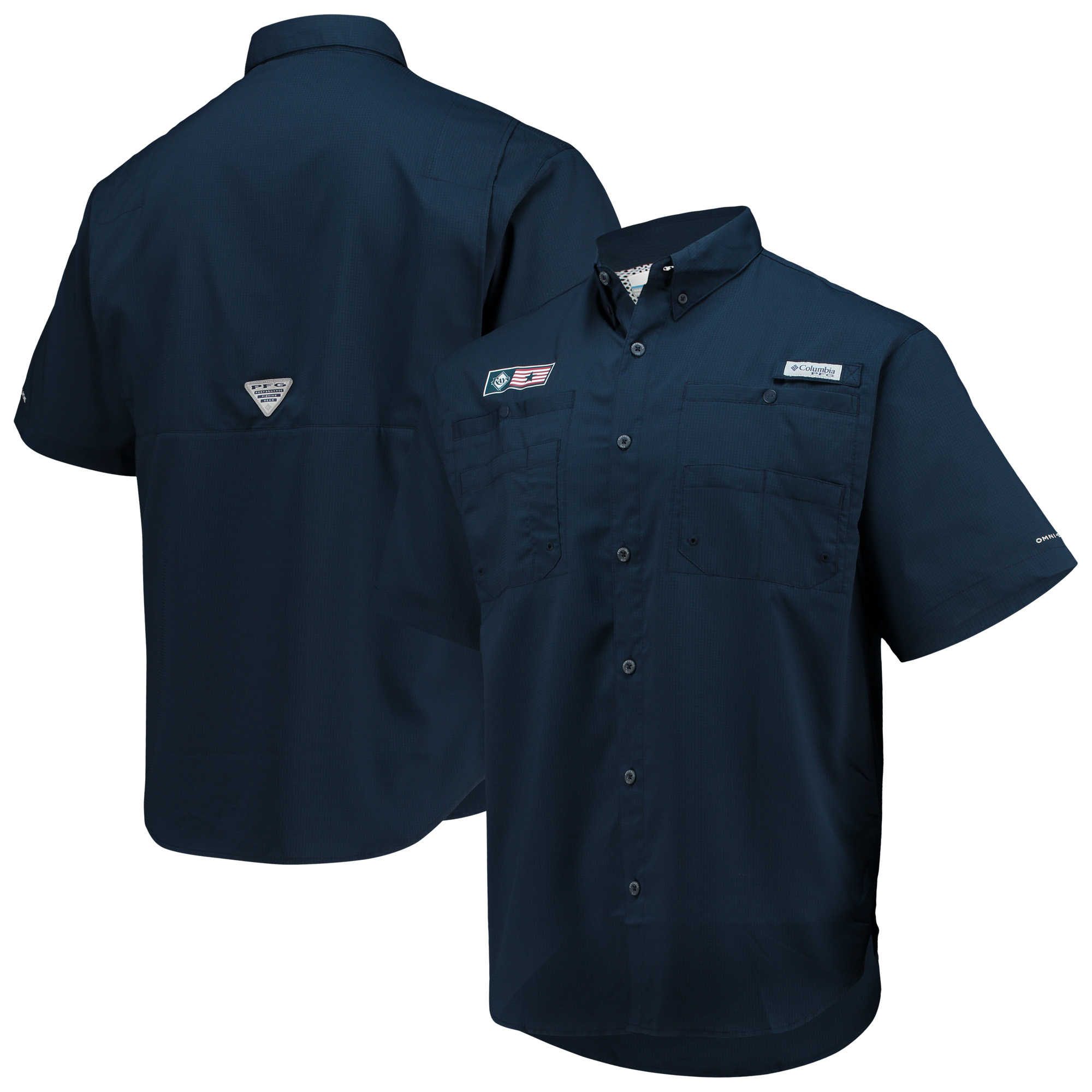 Men's Columbia Navy Tampa Bay Rays Americana Tamiami Omni-Shade Button-Down Shirt - Image 2