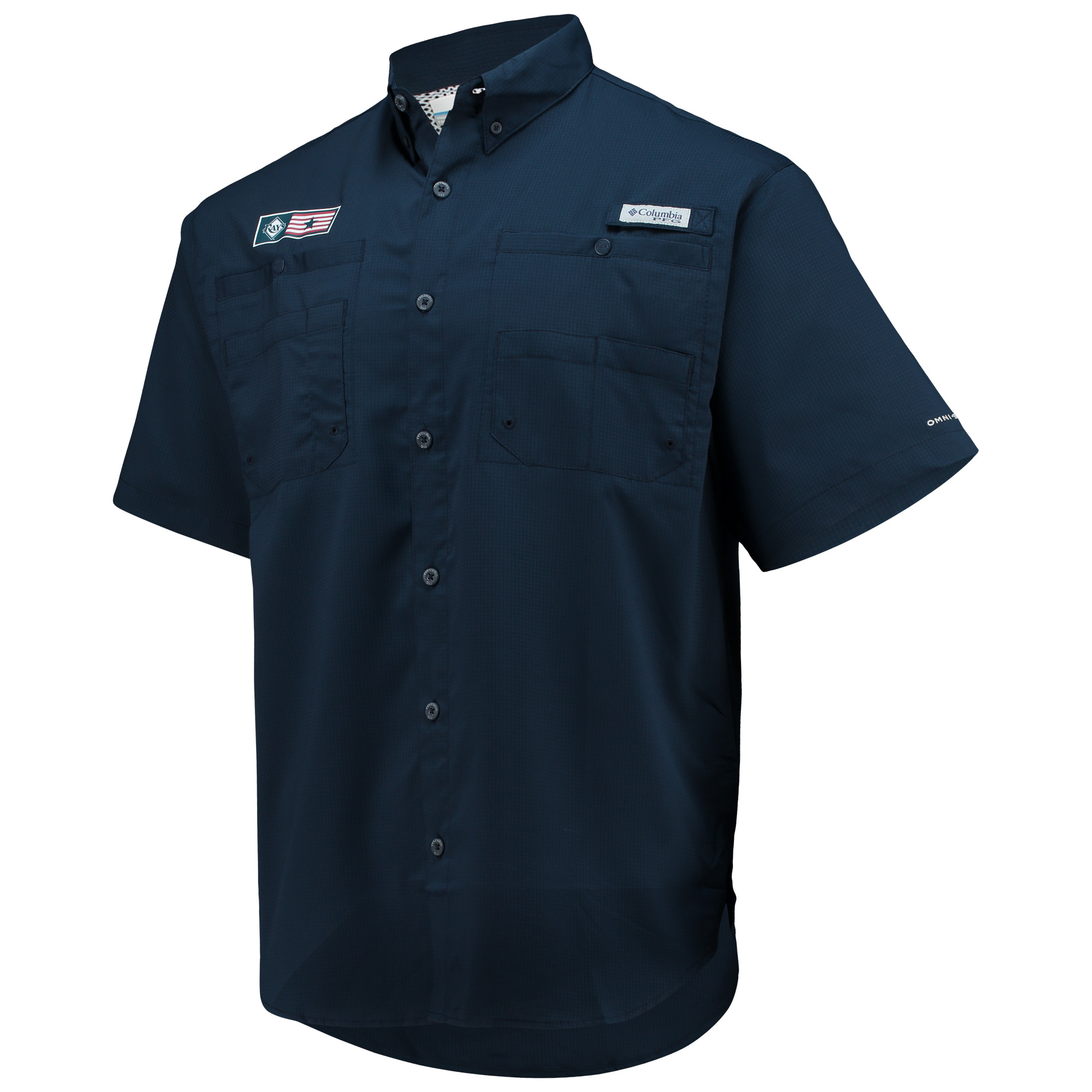 Men's Columbia Navy Tampa Bay Rays Americana Tamiami Omni-Shade Button-Down Shirt - Image 3