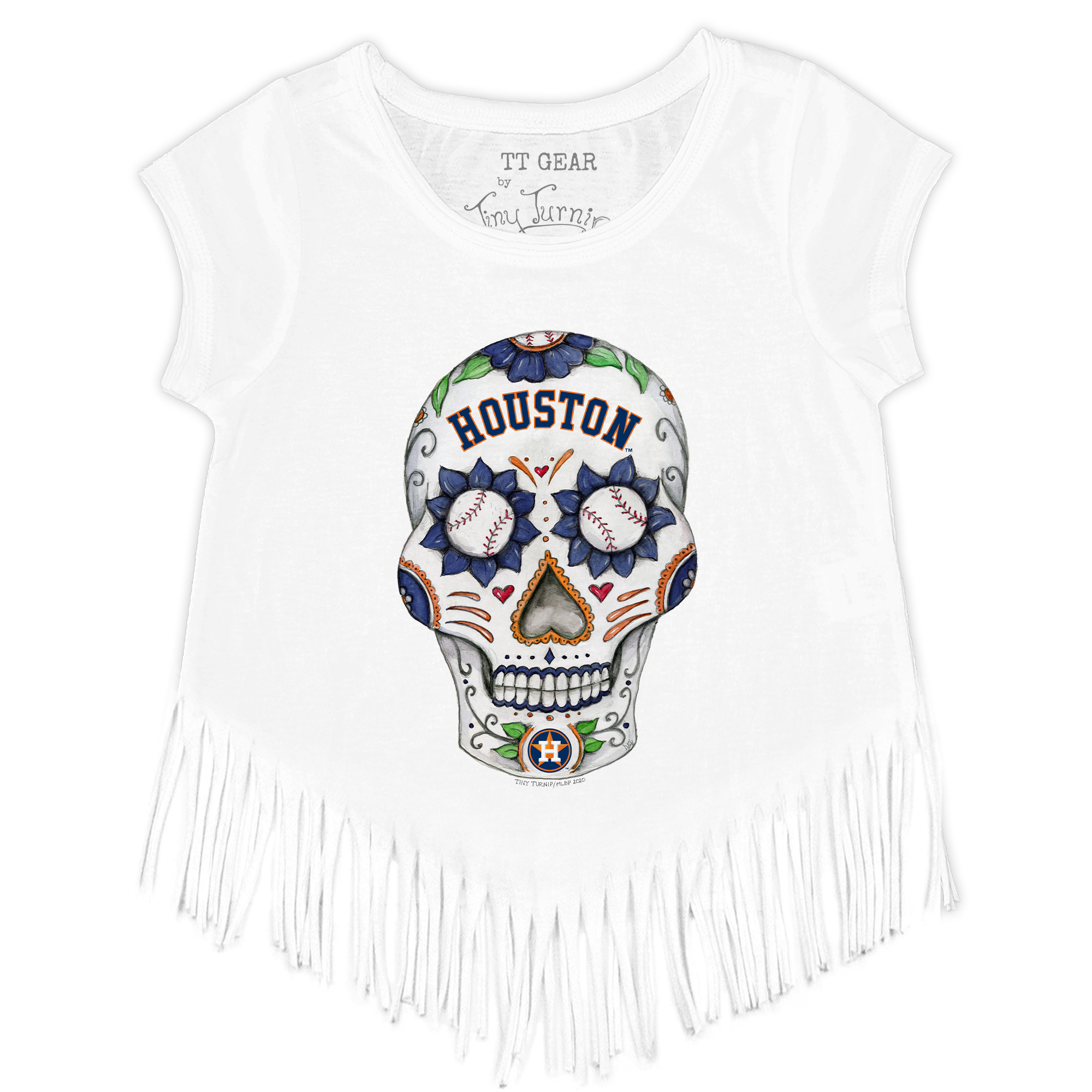 Girls Toddler Tiny Turnip White Houston Astros Sugar Skull Fringe T-Shirt