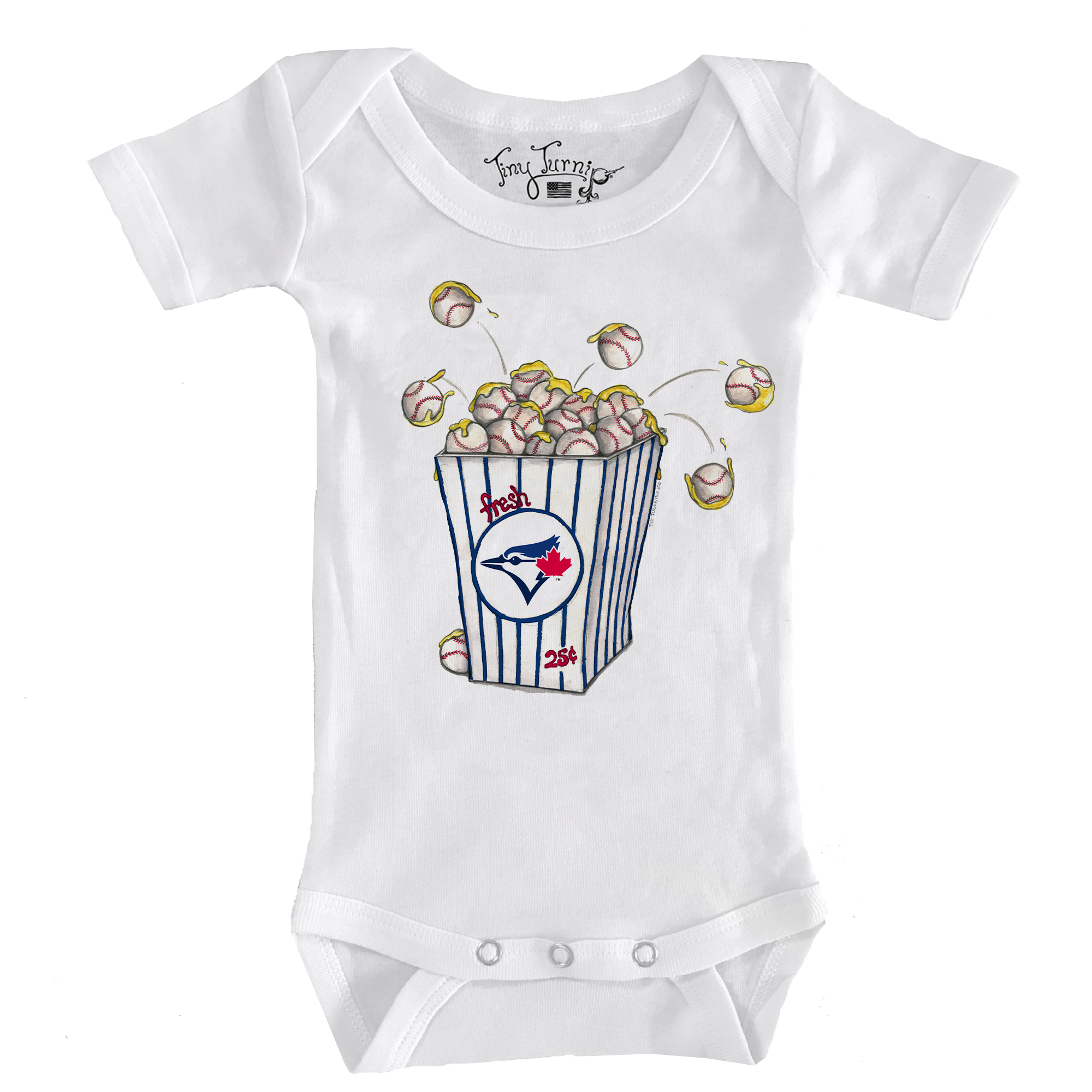 Infant Tiny Turnip White Toronto Blue Jays Popcorn Bodysuit