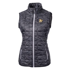 Women's Cutter & Buck Black Athletics Rainier PrimaLoft Eco Printed Full-Zip Puffer Vest