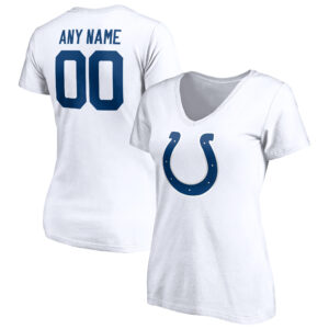 Women's White Indianapolis Colts Team Authentic Logo Personalized Name & Number V-Neck T-Shirt