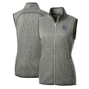 Women's Cutter & Buck Heathered Gray Kansas City Royals Mainsail Sweater-Knit Full-Zip Vest