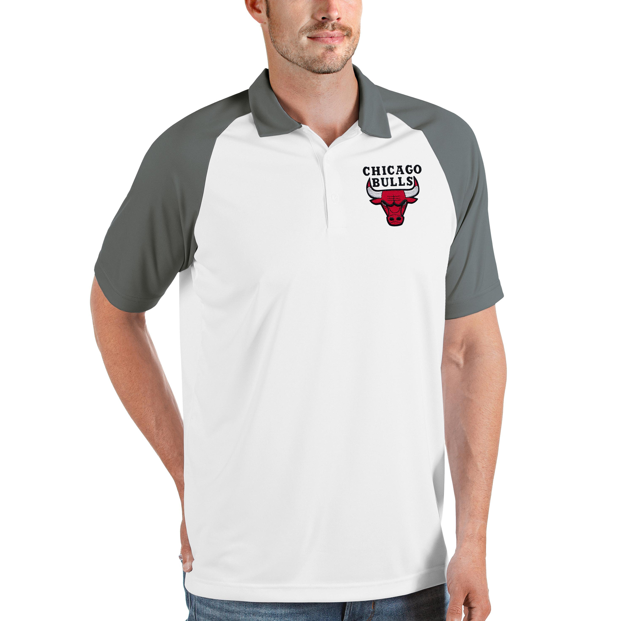Men's Antigua White Chicago Bulls Nova Raglan Polo