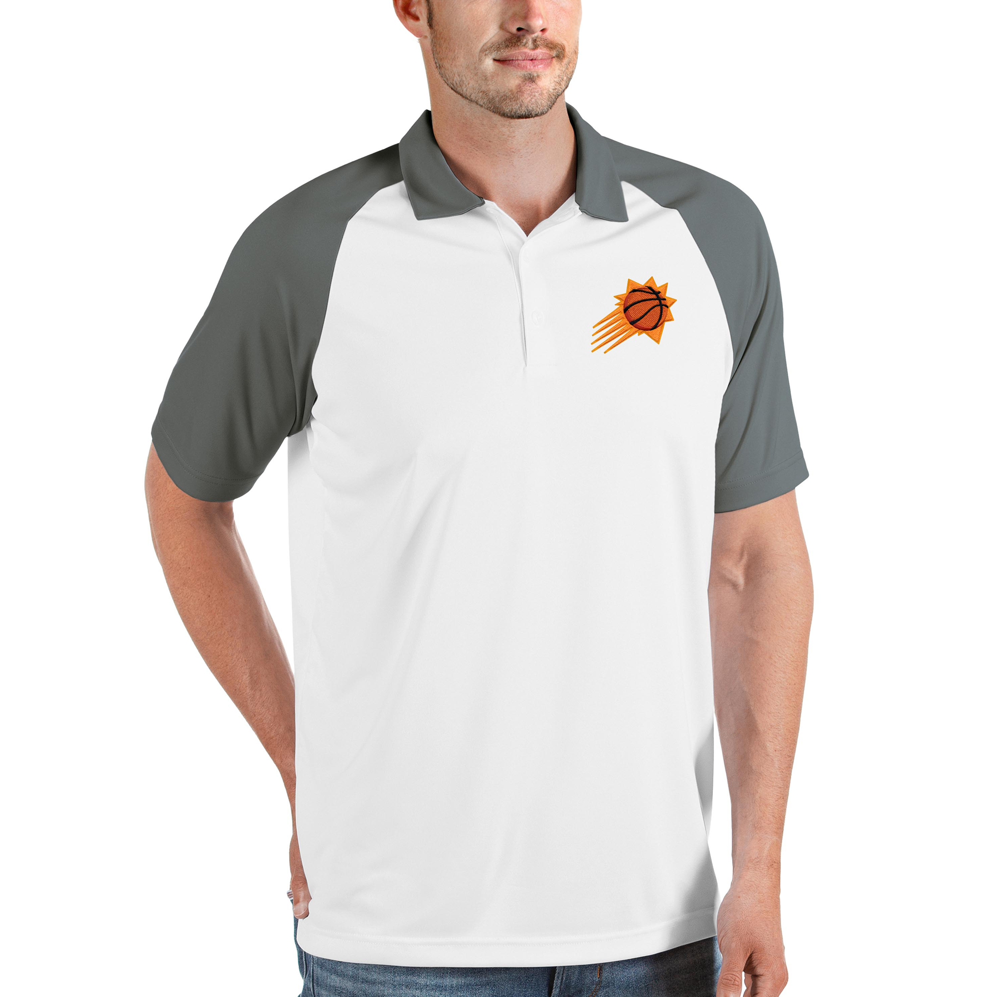 Men's Antigua White Phoenix Suns Nova Raglan Polo