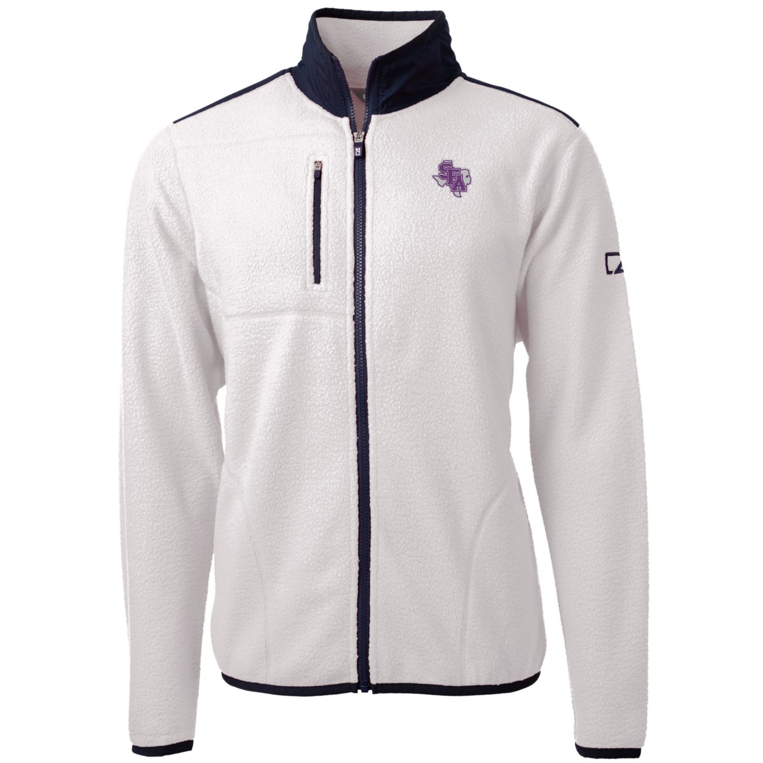 Men's Cutter & Buck White/Navy Stephen F Austin Lumberjacks Big & Tall Cascade Eco Sherpa Fleece Full-Zip Jacket - Image 3