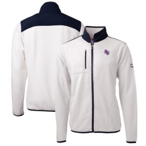Men's Cutter & Buck White/Navy Stephen F Austin Lumberjacks Big & Tall Cascade Eco Sherpa Fleece Full-Zip Jacket