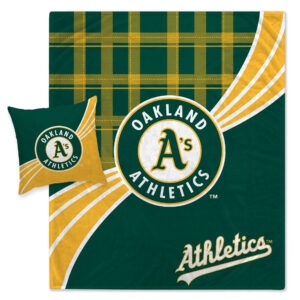 Oakland Athletics Plaid Wave Lightweight Blanket & Pillow Combo Set