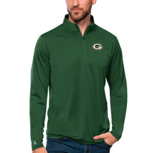 Men's Antigua Green Green Bay Packers Tribute Quarter-Zip Lightweight Pullover Top
