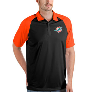 Men's Antigua Black/Orange Miami Dolphins Nova Polo