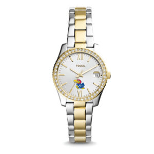 Women's Fossil Silver Kansas Jayhawks Personalized Scarlette Mini Two-Tone Stainless Steel Watch