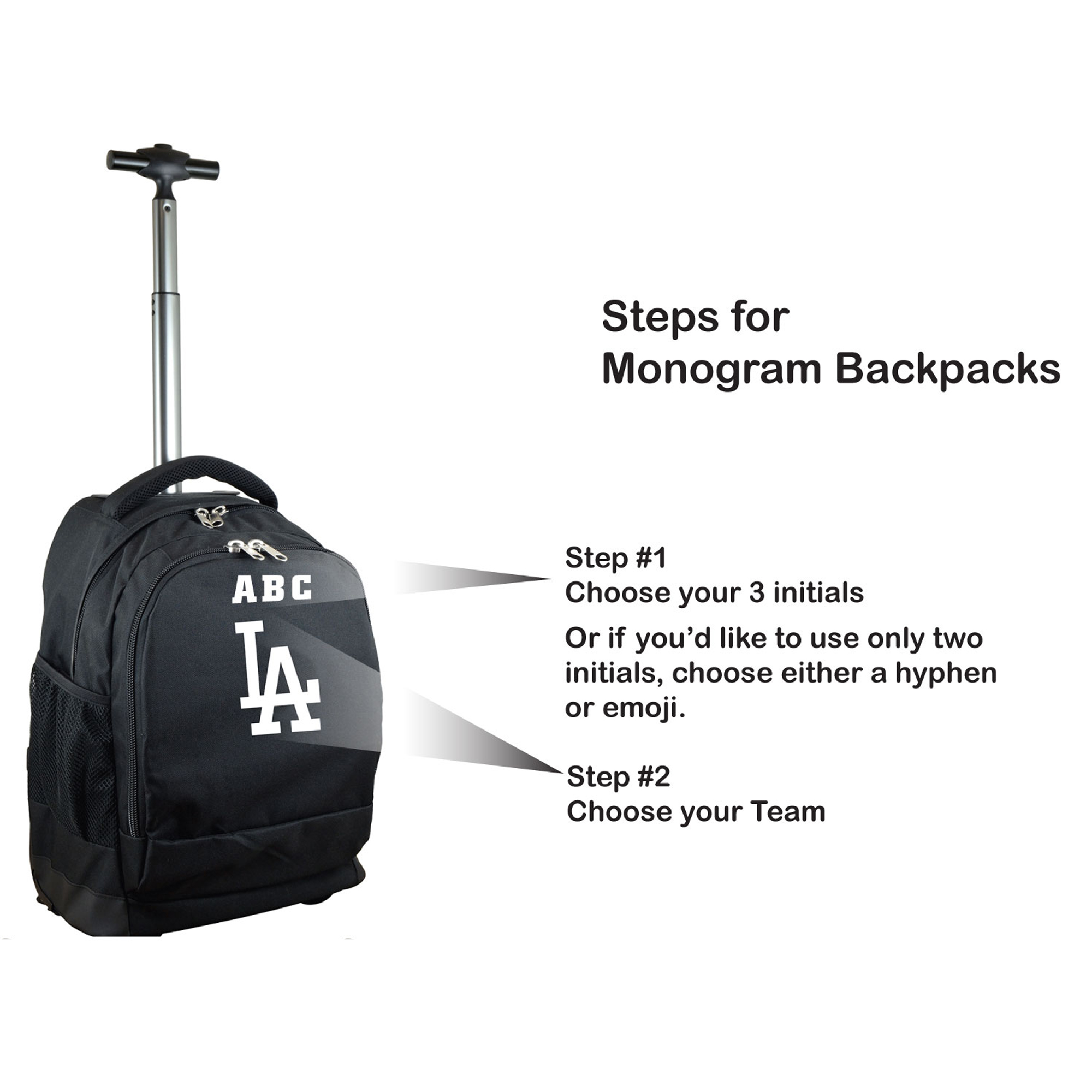 MOJO Black Los Angeles Dodgers 19'' Personalized Premium Wheeled Backpack - Image 3