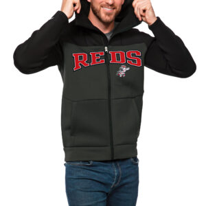 Men's Antigua Black/Charcoal Cincinnati Reds Wordmark Protect Full-Zip Hoodie