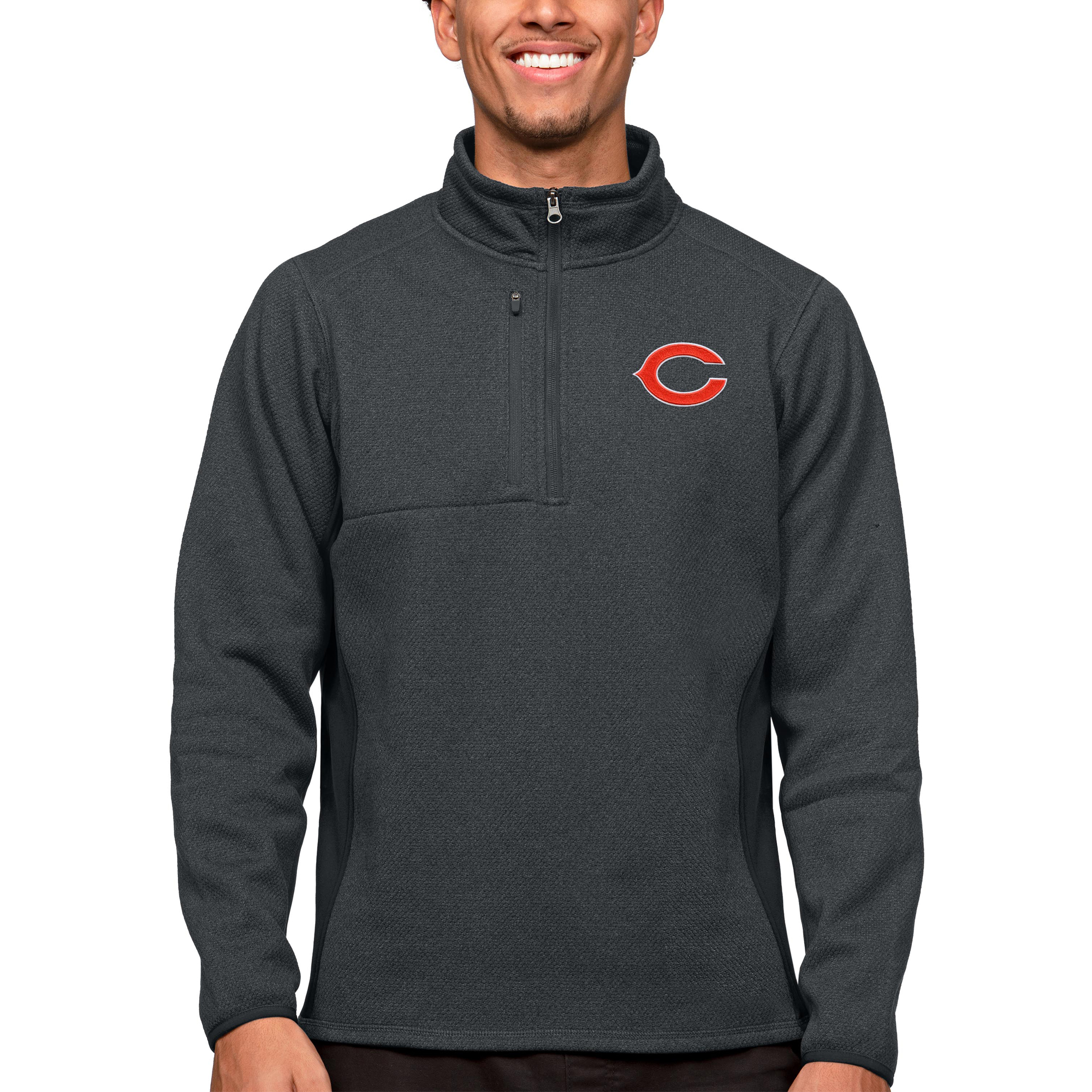 Men's Antigua Heathered Charcoal Chicago Bears Course Quarter-Zip Pullover Top
