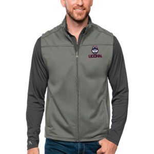 Men's Antigua Steel UConn Huskies Links Full-Zip Golf Vest