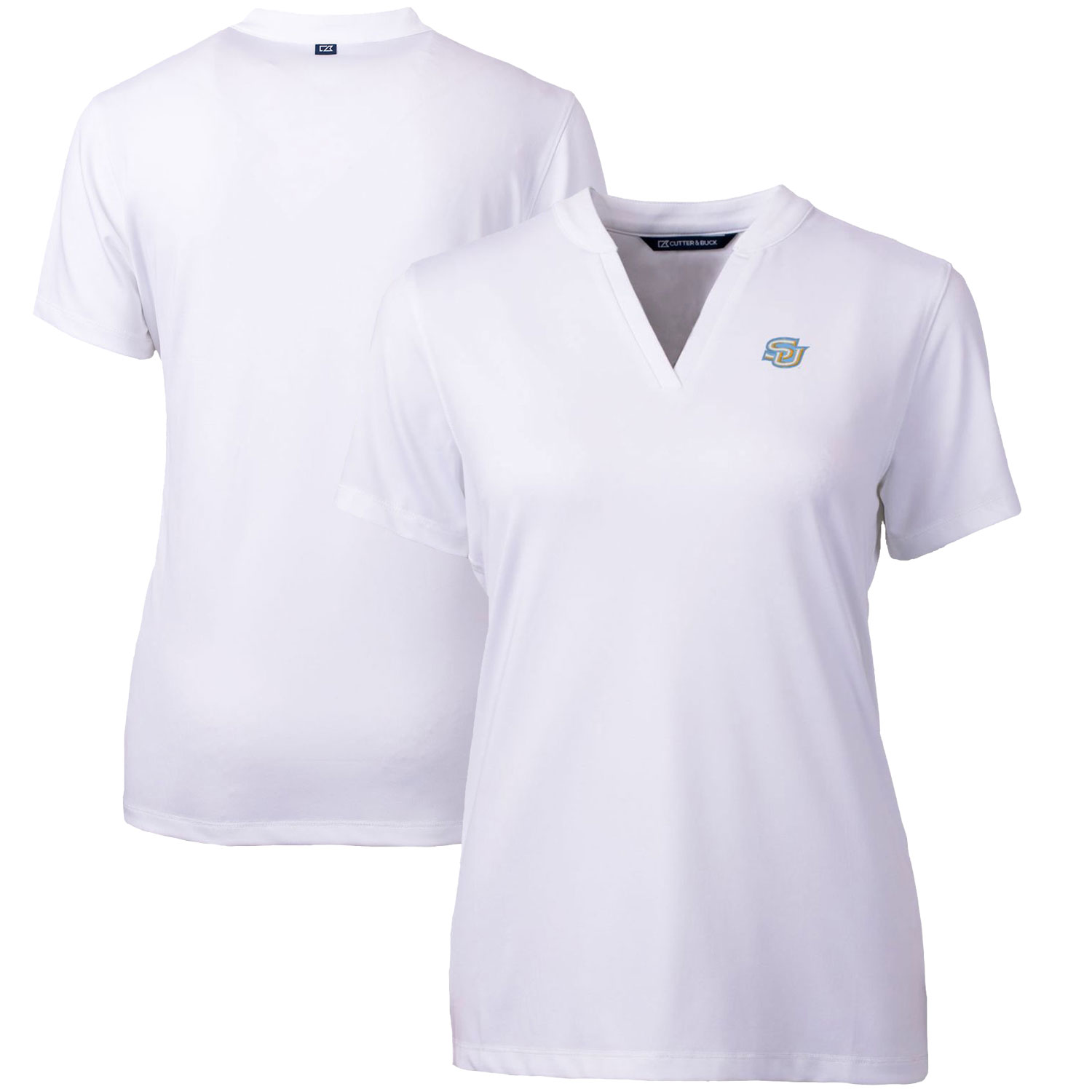Women's Cutter & Buck White Southern University Jaguars Forge Blade V-Neck Top