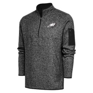 Men's Antigua Heather Black Philadelphia Eagles Metallic Logo Fortune Quarter-Zip Jacket