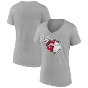 Women's Gray Cleveland Guardians Official Logo V-Neck T-Shirt