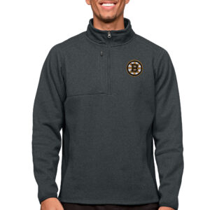 Men's Antigua Heather Charcoal Boston Bruins Course Quarter-Zip Pullover Top