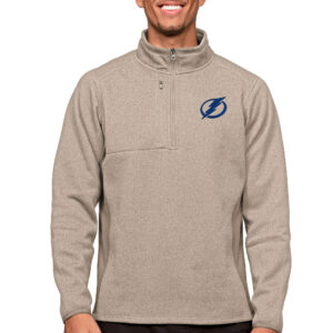 Men's Antigua Oatmeal Tampa Bay Lightning Course Quarter-Zip Pullover Top
