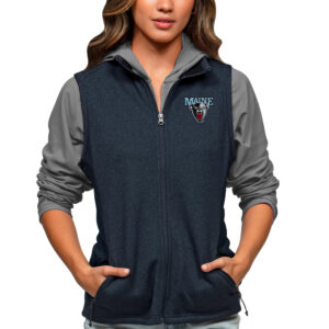 Women's Antigua Heather Navy Maine Black Bears Course Full-Zip Vest