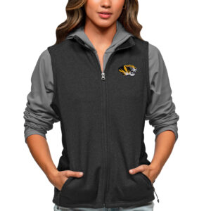 Women's Antigua Heather Black Missouri Tigers Course Full-Zip Vest