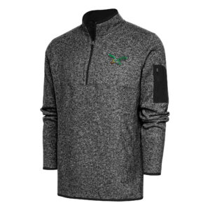 Men's Antigua Heather Black Philadelphia Eagles Throwback Fortune Big & Tall Quarter-Zip Pullover Jacket