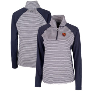 Women's Cutter & Buck Navy Chicago Bears Throwback Logo Forge Tonal Stripe Stretch Half-Zip Pullover Top