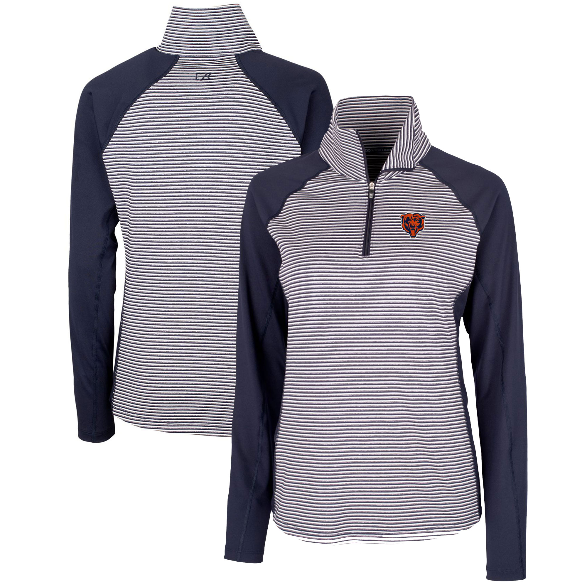 Women's Cutter & Buck Navy Chicago Bears Throwback Logo Forge Tonal Stripe Stretch Half-Zip Pullover Top