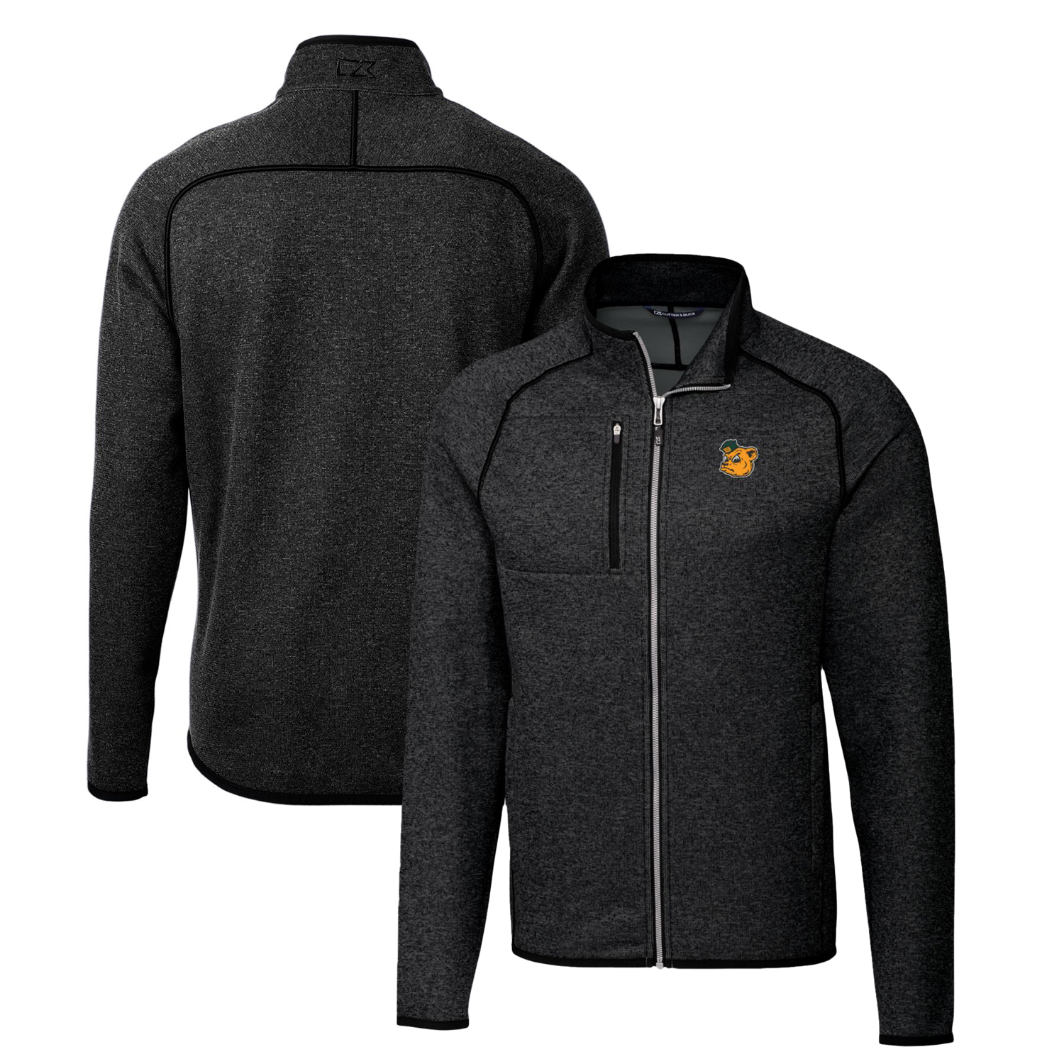 Men's Cutter & Buck Heather Charcoal Baylor Bears Mainsail Sweater-Knit Big & Tall Full-Zip Jacket - Image 5