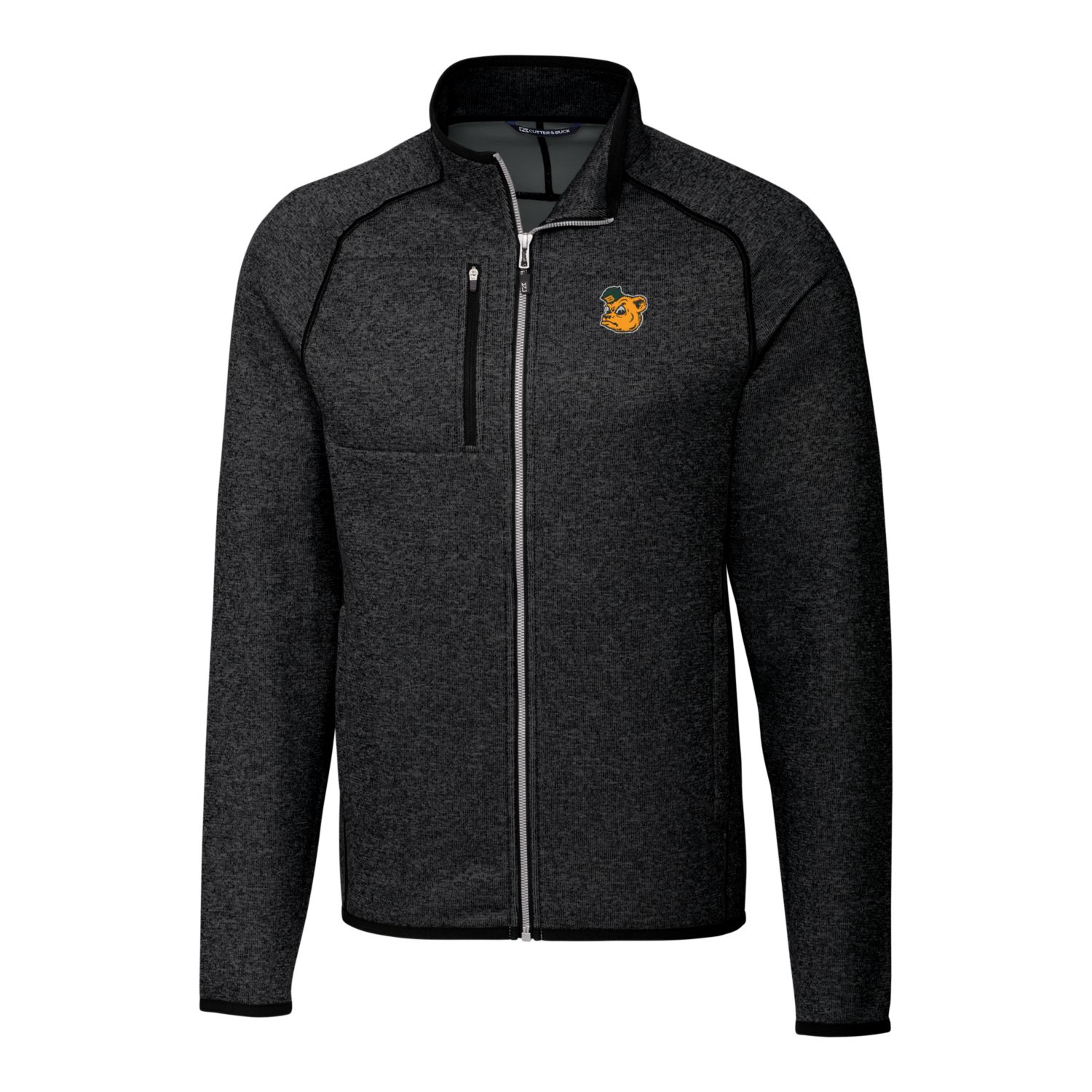 Men's Cutter & Buck Heather Charcoal Baylor Bears Mainsail Sweater-Knit Big & Tall Full-Zip Jacket - Image 6