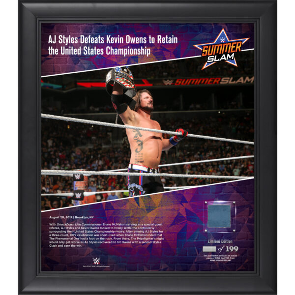 AJ Styles Framed 15" x 17" 2017 SummerSlam Collage with a Piece of Match-Used Canvas - Limited Edition of 199