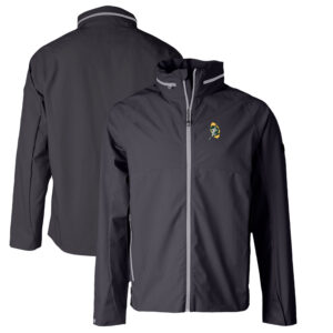 Men's Cutter & Buck Graphite Green Bay Packers Throwback Logo Vapor Water Repellent Stretch Full-Zip Rain Jacket