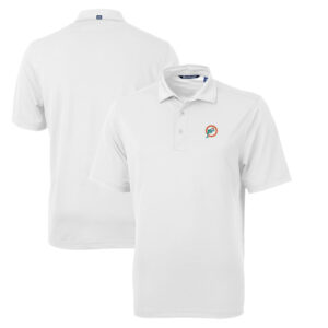 Men's Cutter & Buck White Miami Dolphins Throwback Logo Virtue Eco Pique Recycled Polo