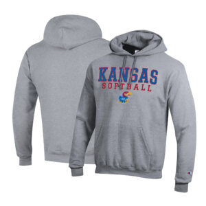 Men's Champion Gray Kansas Jayhawks Primary Team Logo Stack Logo Softball Powerblend Pullover Hoodie