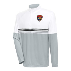 Men's Antigua White/Black Florida Panthers Bender Quarter-Zip Pullover Top