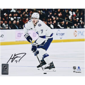 Haydn Fleury Tampa Bay Lightning Autographed 8" x 10" White Jersey Skating Photograph