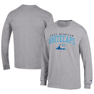 Men's Champion Gray West Michigan Whitecaps Jersey Long Sleeve T-Shirt