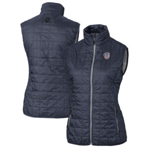 Women's Cutter & Buck Heather Navy Milwaukee Brewers Americana Logo Rainier PrimaLoft Womens Eco Insulated Full-Zip Puffer Vest