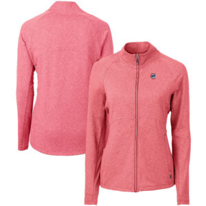 Women's Cutter & Buck  Heather Red Chicago Cubs Adapt Eco Knit Raglan Full-Zip Jacket