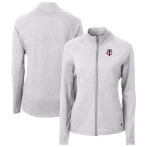 Women's Cutter & Buck  Heather Gray Minnesota Twins Adapt Eco Knit Raglan Full-Zip Jacket