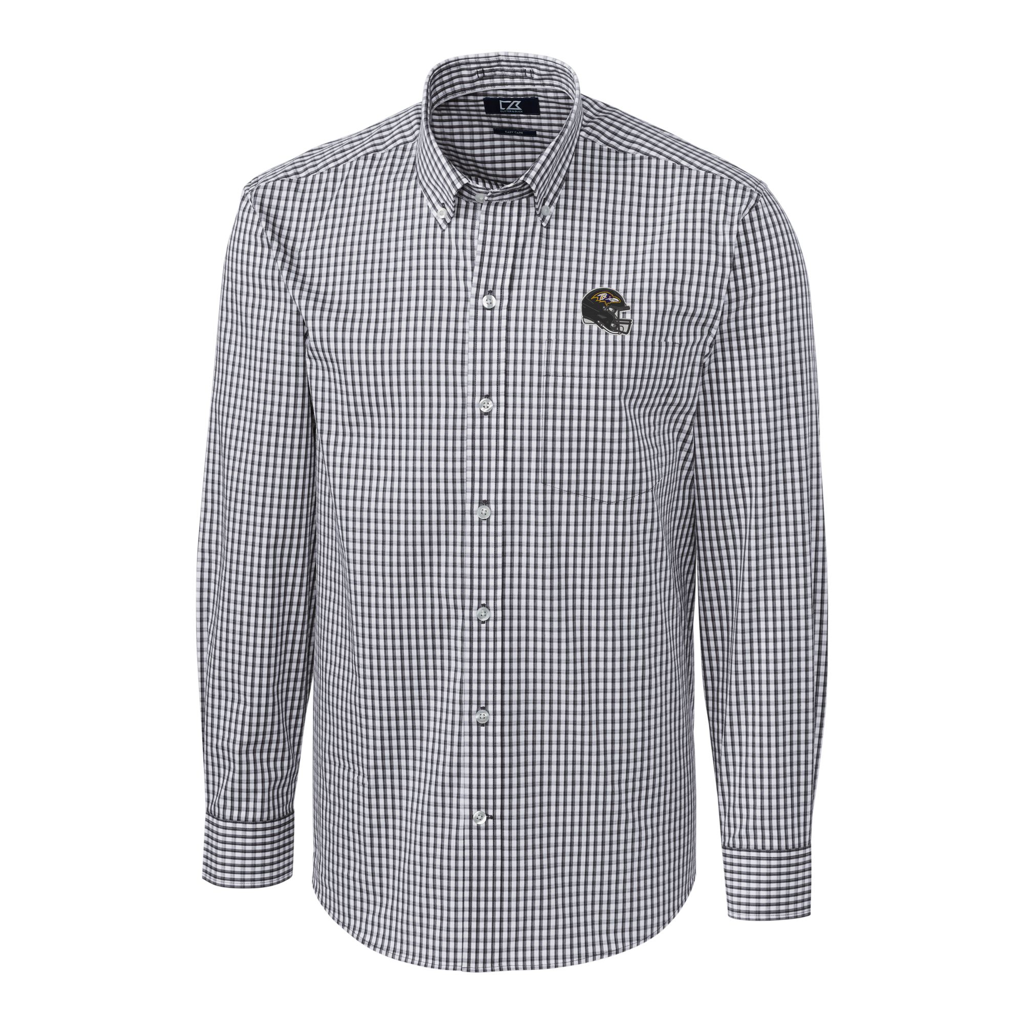 Men's Cutter & Buck Charcoal Baltimore Ravens Helmet Easy Care Stretch Gingham Long Sleeve Button-Down Shirt - Image 3