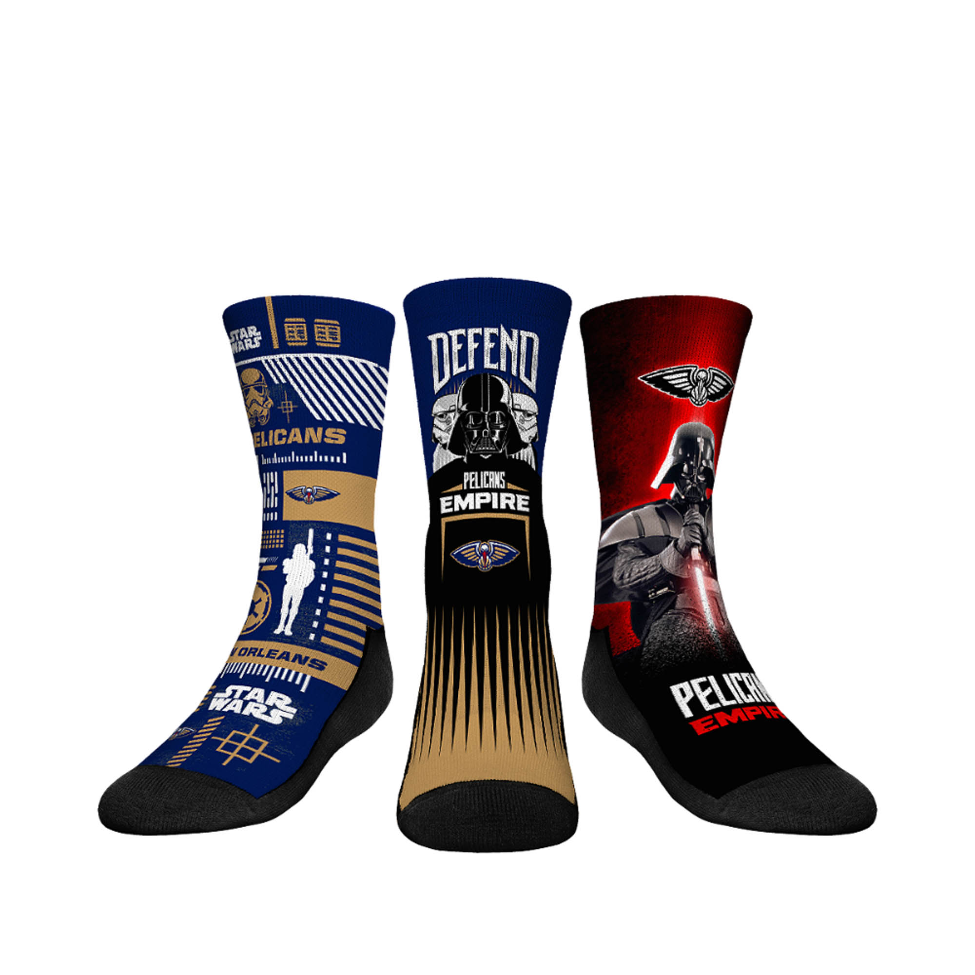 Youth Rock Em Socks Darth Vader & Stormtrooper Navy New Orleans Pelicans Three-Pack Star Wars Crew Socks Set - Image 2