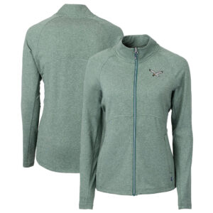 Women's Cutter & Buck  Heather Green Philadelphia Eagles Gridiron Classics Logo Adapt Eco Knit Heather Recycled Full-Zip Jacket