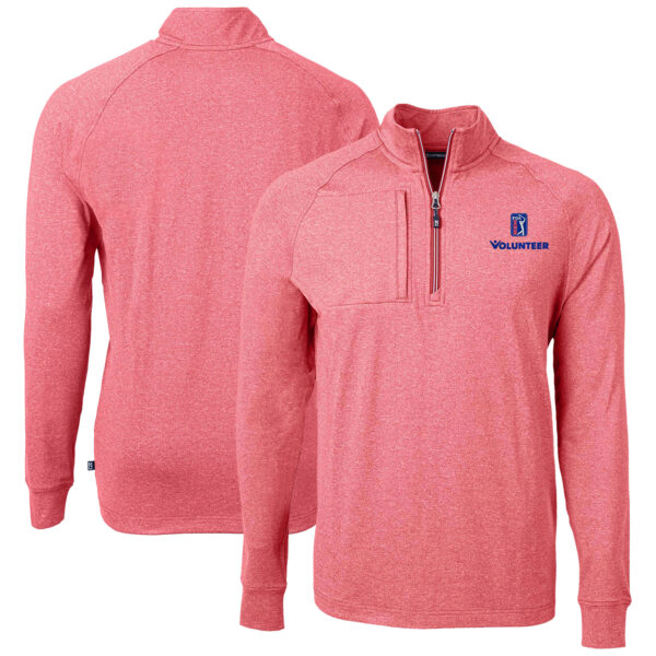 Men's Cutter & Buck  Heather Red PGA TOUR Volunteers Big & Tall Adapt Eco Knit Quarter-Zip Pullover Top - Image 5