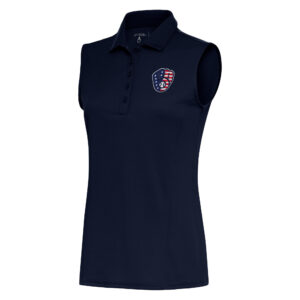 Women's Antigua  Navy Milwaukee Brewers Patriotic Sleeveless Tribute Polo