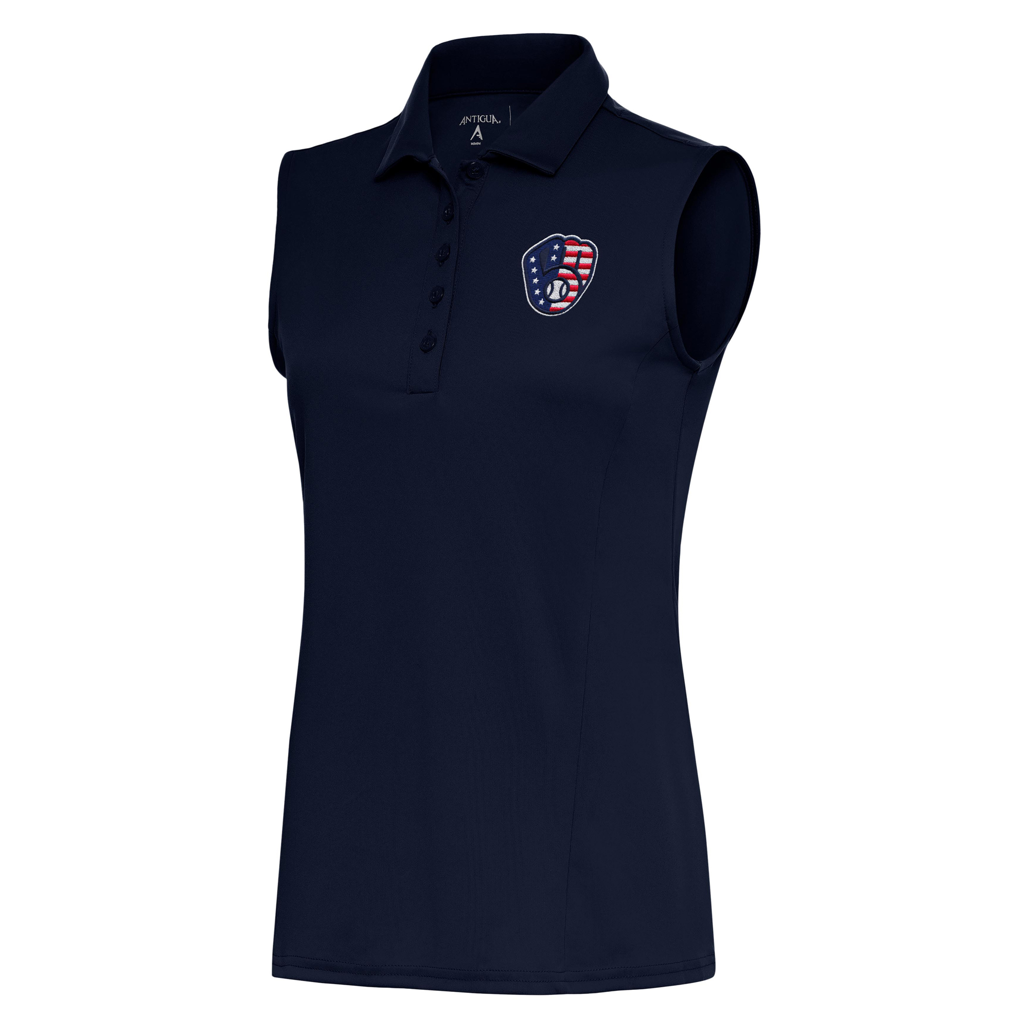 Women's Antigua Navy Milwaukee Brewers Patriotic Sleeveless Tribute Polo
